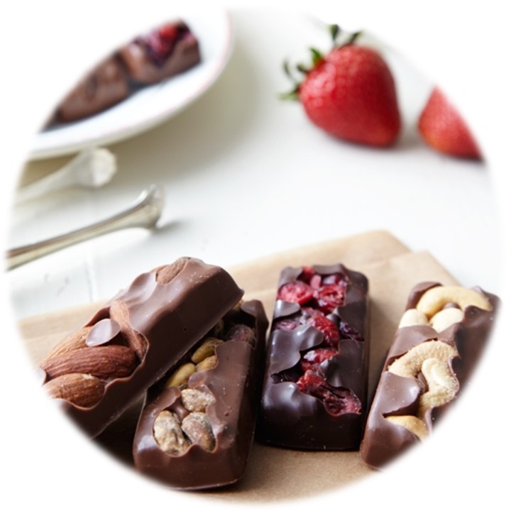                                                                 Strawberry, Cashews and Almond coated in Chocolate.
                                                                                                                                                                                                                                                                