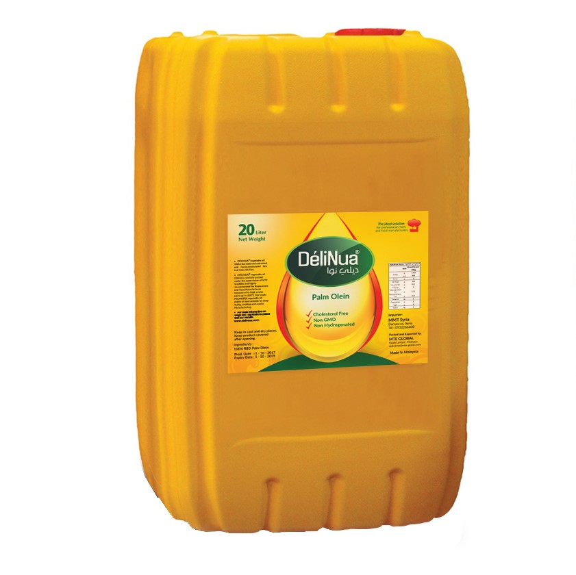 Delinua RBD Palm Olein Vegetable Oil packed in 20 Ltr Jerry Can